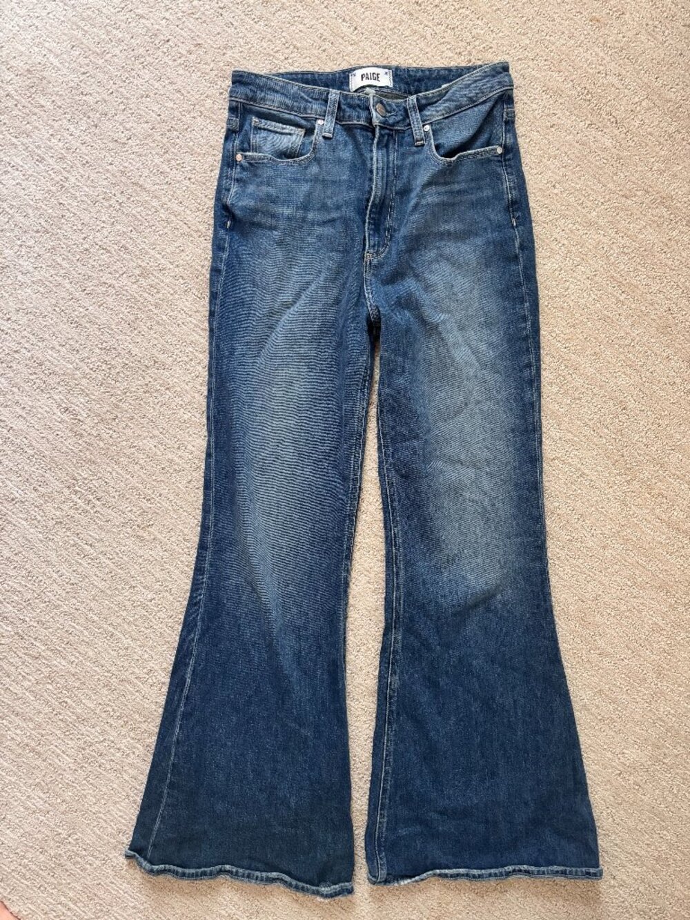 PAIGE Bell Bottom Flare Jeans | Medium Wash | Low Rise | 70s Retro Denim